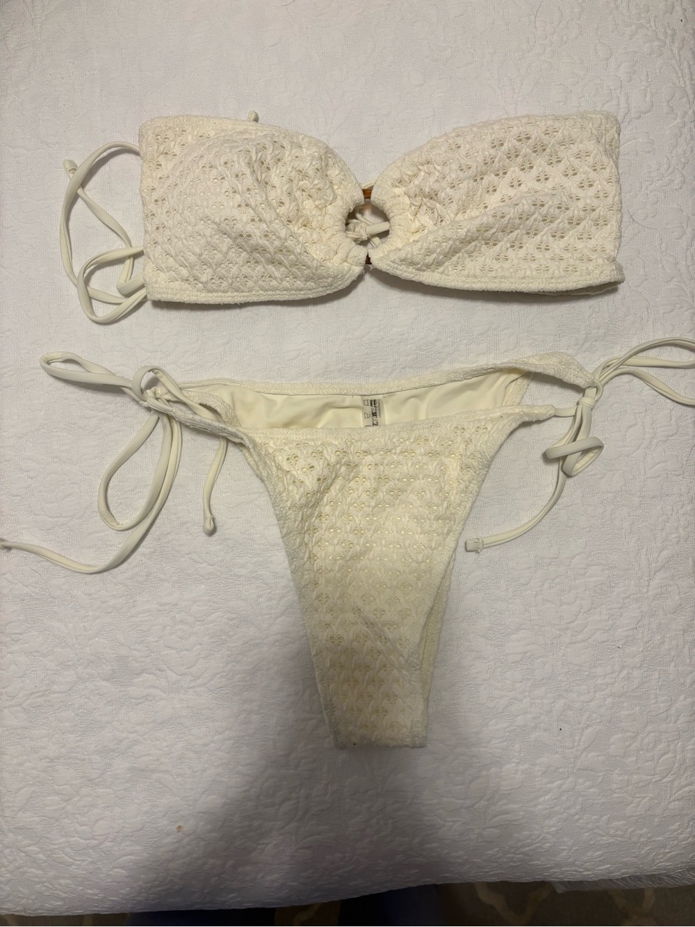 Zaful Cream Crochet Bandeau Tie-Side Bikini